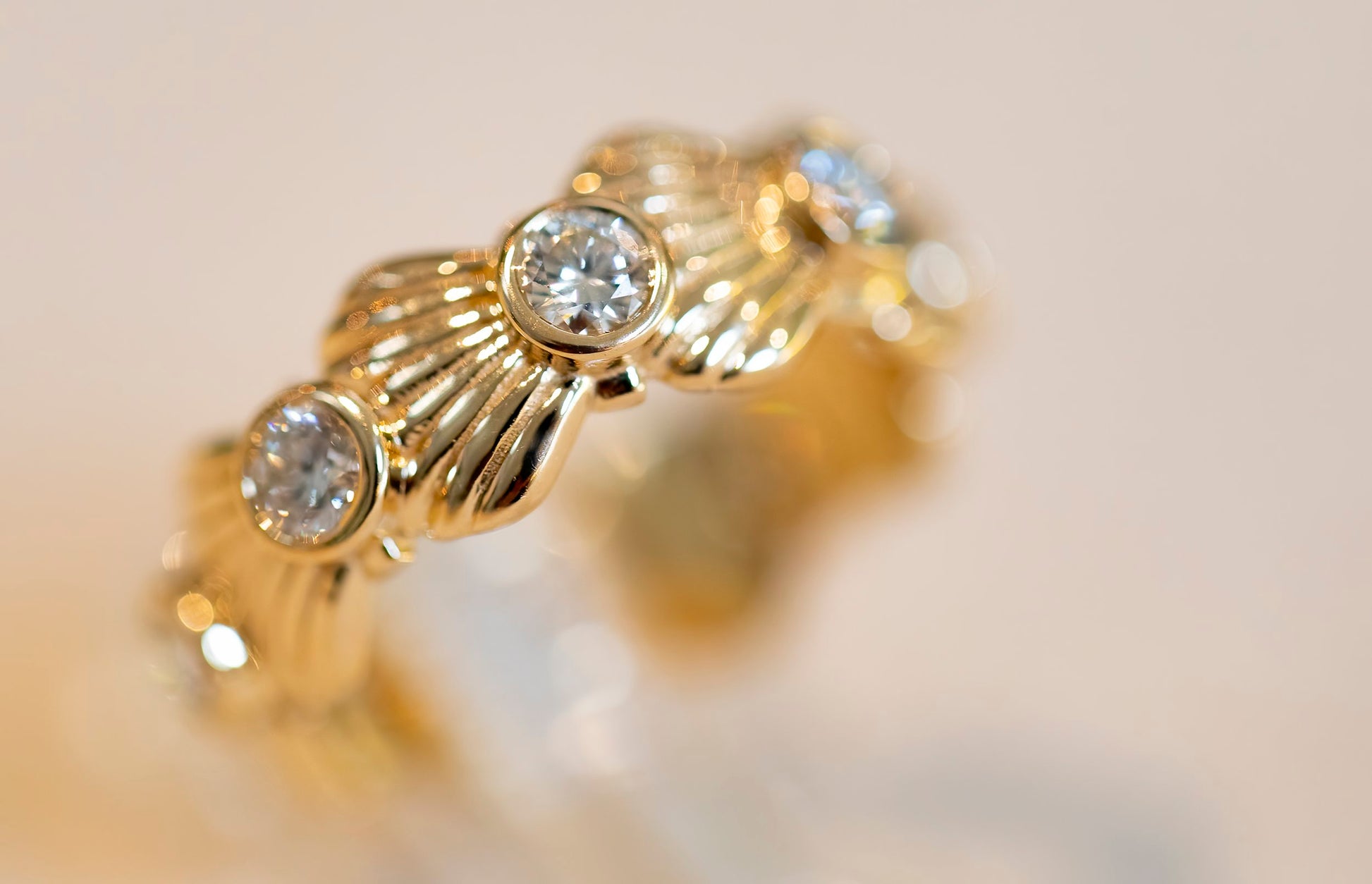 Diamond Eternity Scallop Yellow Gold Ring handmade by Jewel In The Sea Nantucket