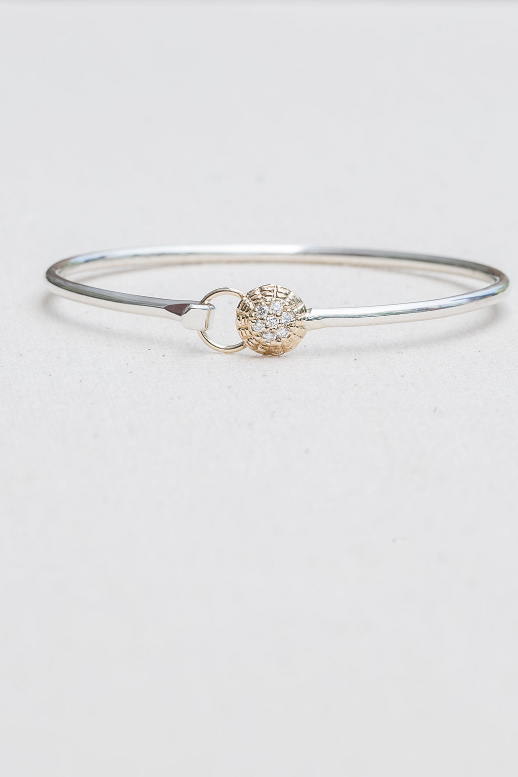 Diamond Nantucket Basket Top Bangle Sterling Silver and 14K Gold handmade by Jewel in the Sea Nantucket