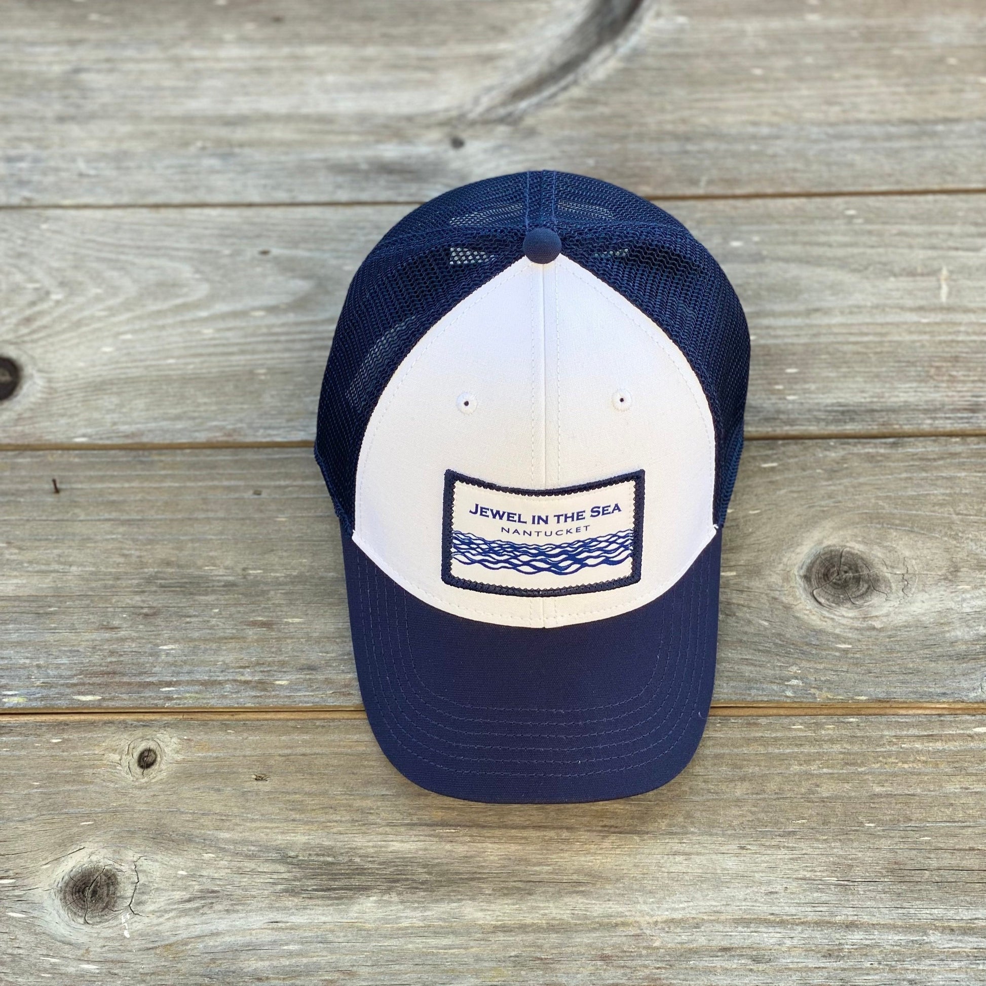 Jewel in the Sea Lo Pro Snapback Trucker Hat in White and Navy