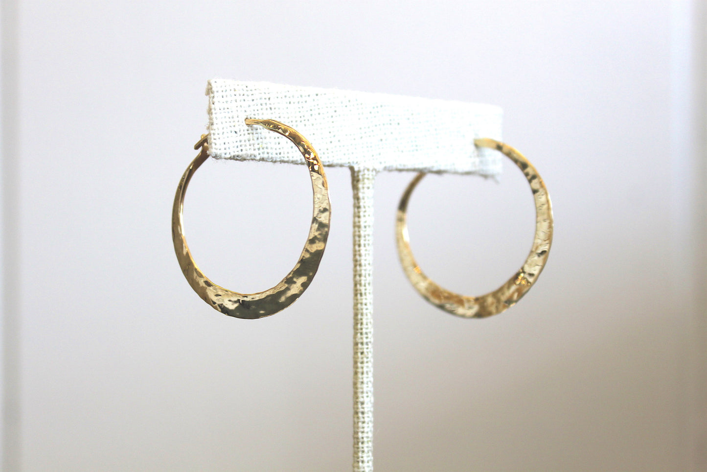 14K Yellow Gold Hammered Textured Hoop Earrings handmade by Jewel in the Sea Nantucket