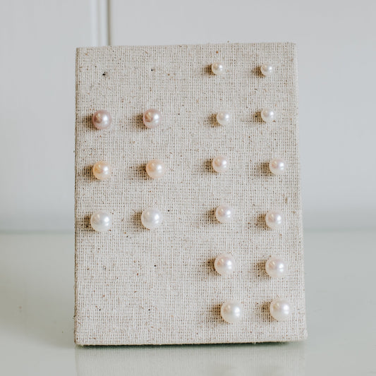 Freshwater Pearl Studs set in 14K Yellow Gold handmade by Jewel in the Sea Nantucket