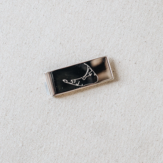 Sterling Silver Money Clip with an engraving of Nantucket Island handmade by Jewel in the Sea Nantucket