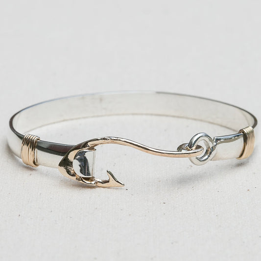 Nantucket Hook Bangle in Sterling Silver and 14K Yellow Gold handmade by Jewel in the Sea Nantucket