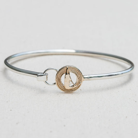 Nantucket Island with Rope Detail Bangle in Sterling Silver and 14K Yellow Gold handmade by Jewel in the Sea on Nantucket