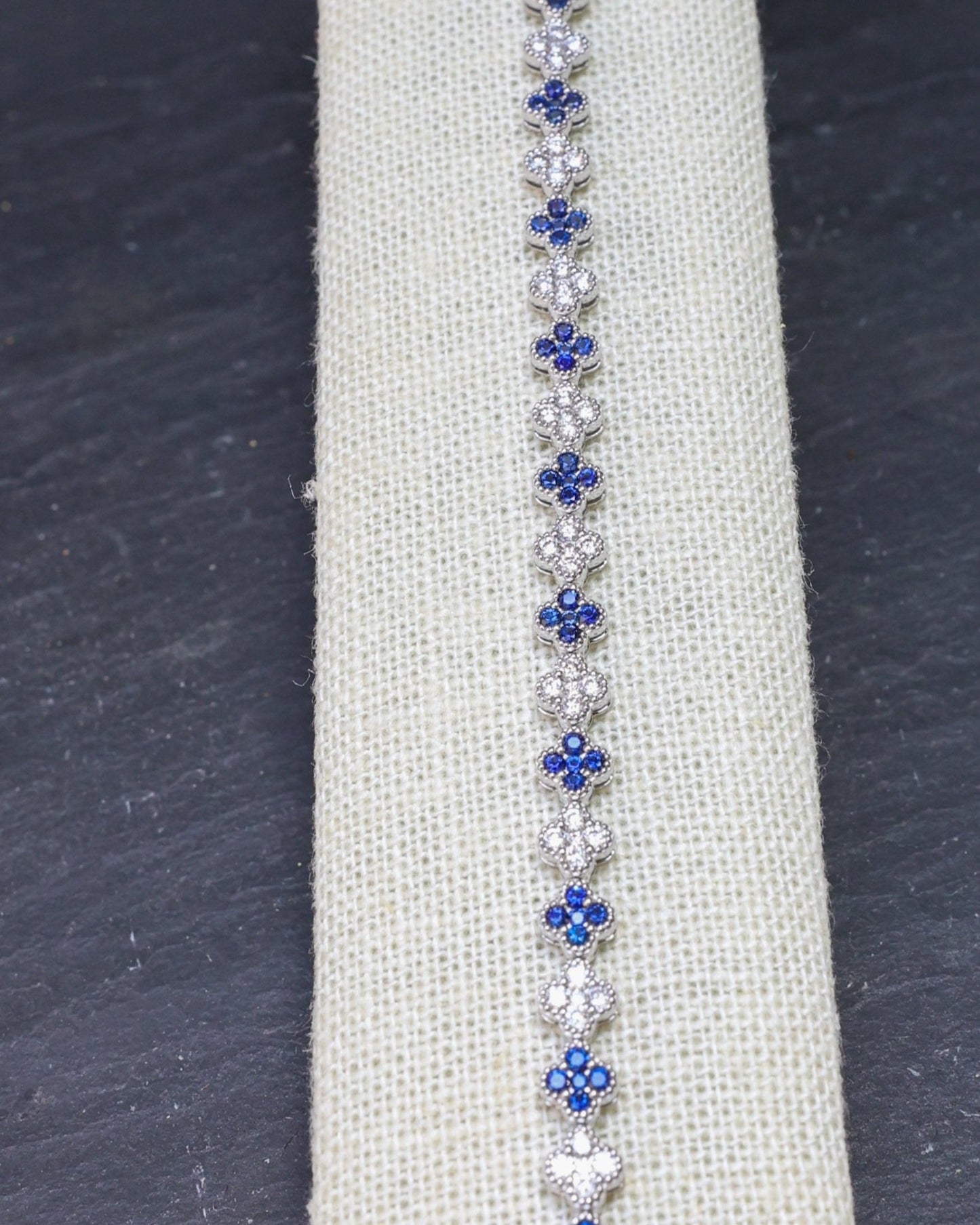 18K White Gold Tennis bracelet with Diamonds and Sapphires made by Jewel in the Sea on Nantucket