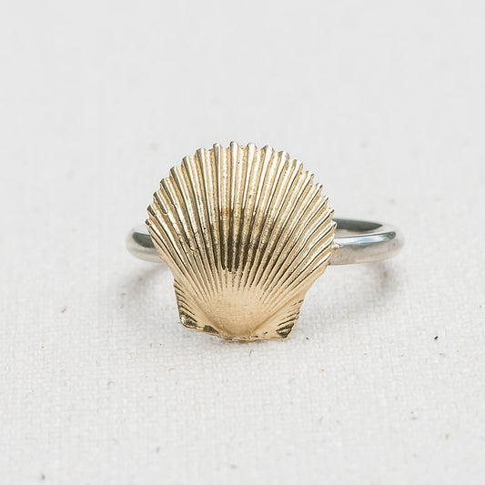 Scallop Shell 14K Yellow Gold and Sterling Silver ring handmade by Jewel in the Sea Nantucket