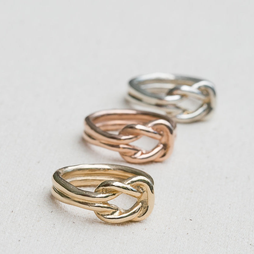 Square Knot Rings in 14K Yellow Gold, 14K Rose Gold, and Sterling Silver by Jewel in the Sea