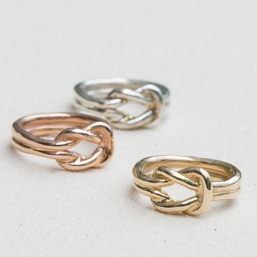 Square Knot Rings in 14K Yellow Gold, 14K Rose Gold, and Sterling Silver by Jewel in the Sea