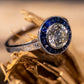 Solitaire Diamond and Sapphire Platinum Ring handmade by Jewel in the Sea Nantucket