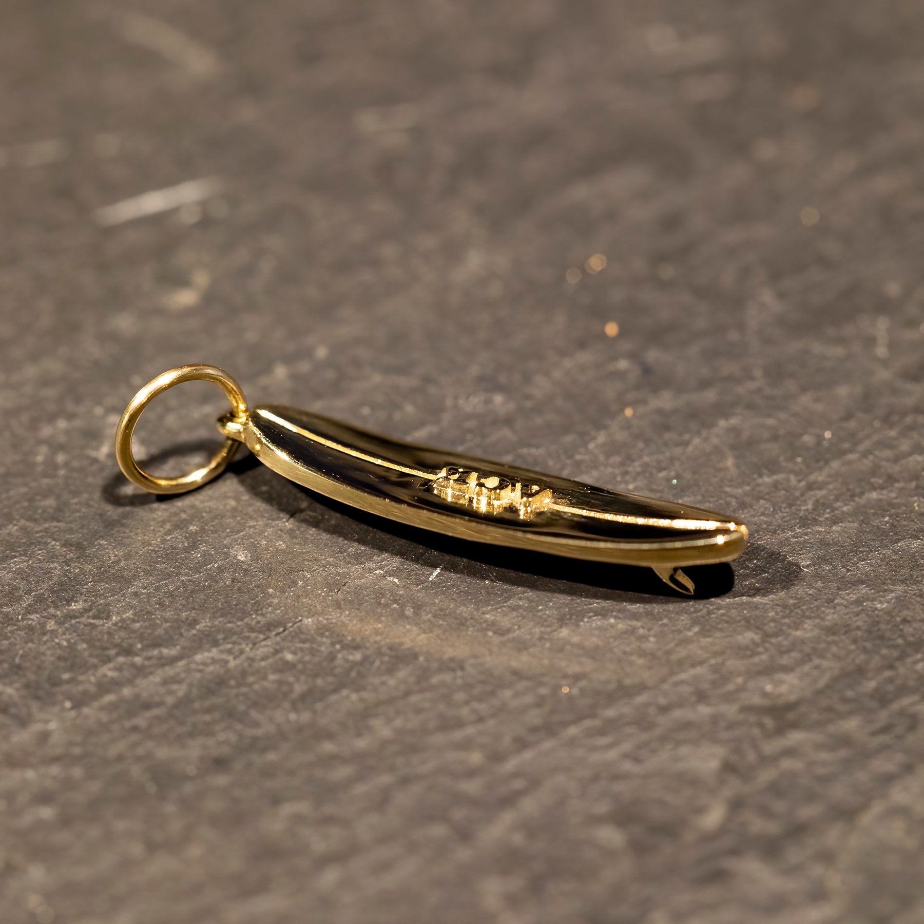 14K Yellow Gold "ACK" Surfboard Charm handmade by Jewel in the Sea Nantucket