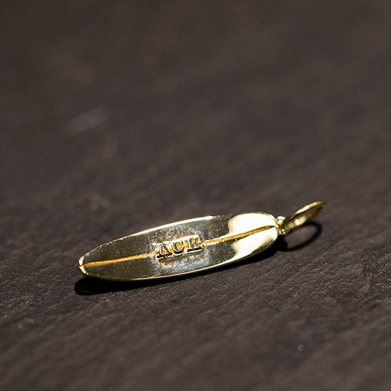 14K Yellow Gold "ACK" Surfboard Charm handmade by Jewel in the Sea Nantucket