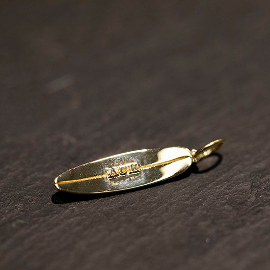 14k Yellow Gold Surfboard Pendant Necklace - Ocean Waves Design, Handmade In USA
