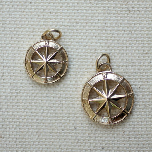 14K Yellow Gold and Sterling Silver Compass Rose Charm handmade by Jewel in the Sea Nantucket