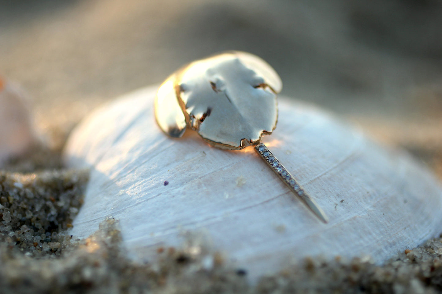 14K Yellow Gold Horseshoe Crab Charm/Pendant with a Pave-Set Diamond Tail handmade by Jewel in the Sea Nantucket